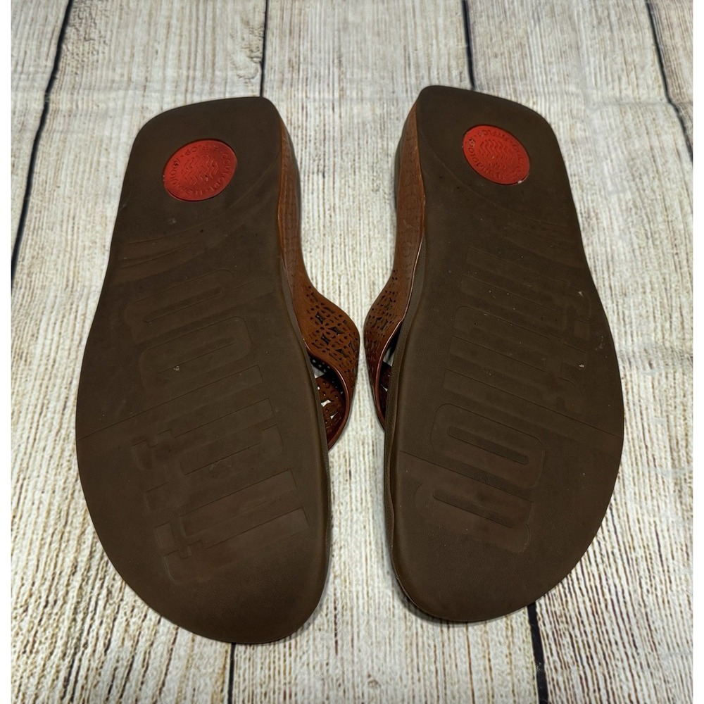 Wmns Fit Flops Laser Cut Out Tan Brown Leather Sandals Fitflops Sz 11 US 43 EUR - Picture 5 of 5